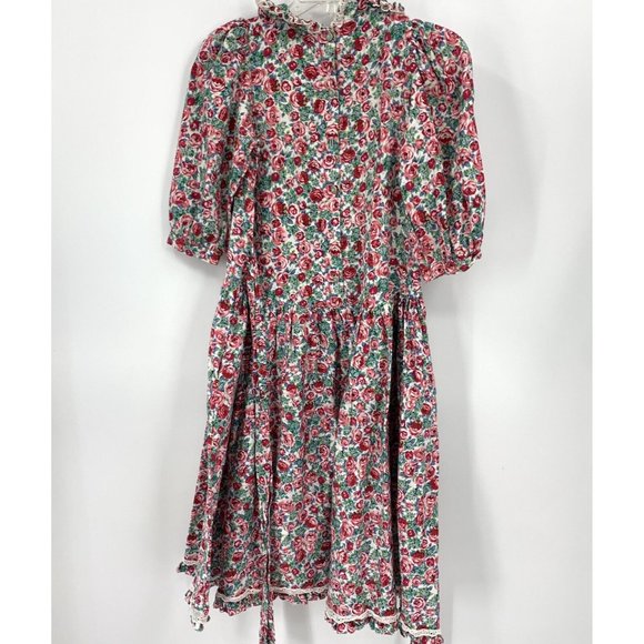 Mousefeathers Pink Floral Dress Prairie Country Cottage Core 1980s Girls 14 - Picture 3 of 5
